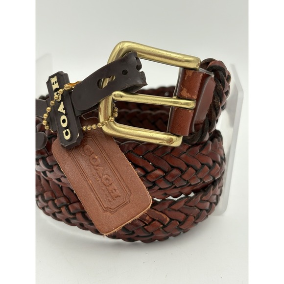 Vintage Coach Leather Braided Belt 3863 British Tan Made in Turkey Size 34 NOS - Picture 1 of 6